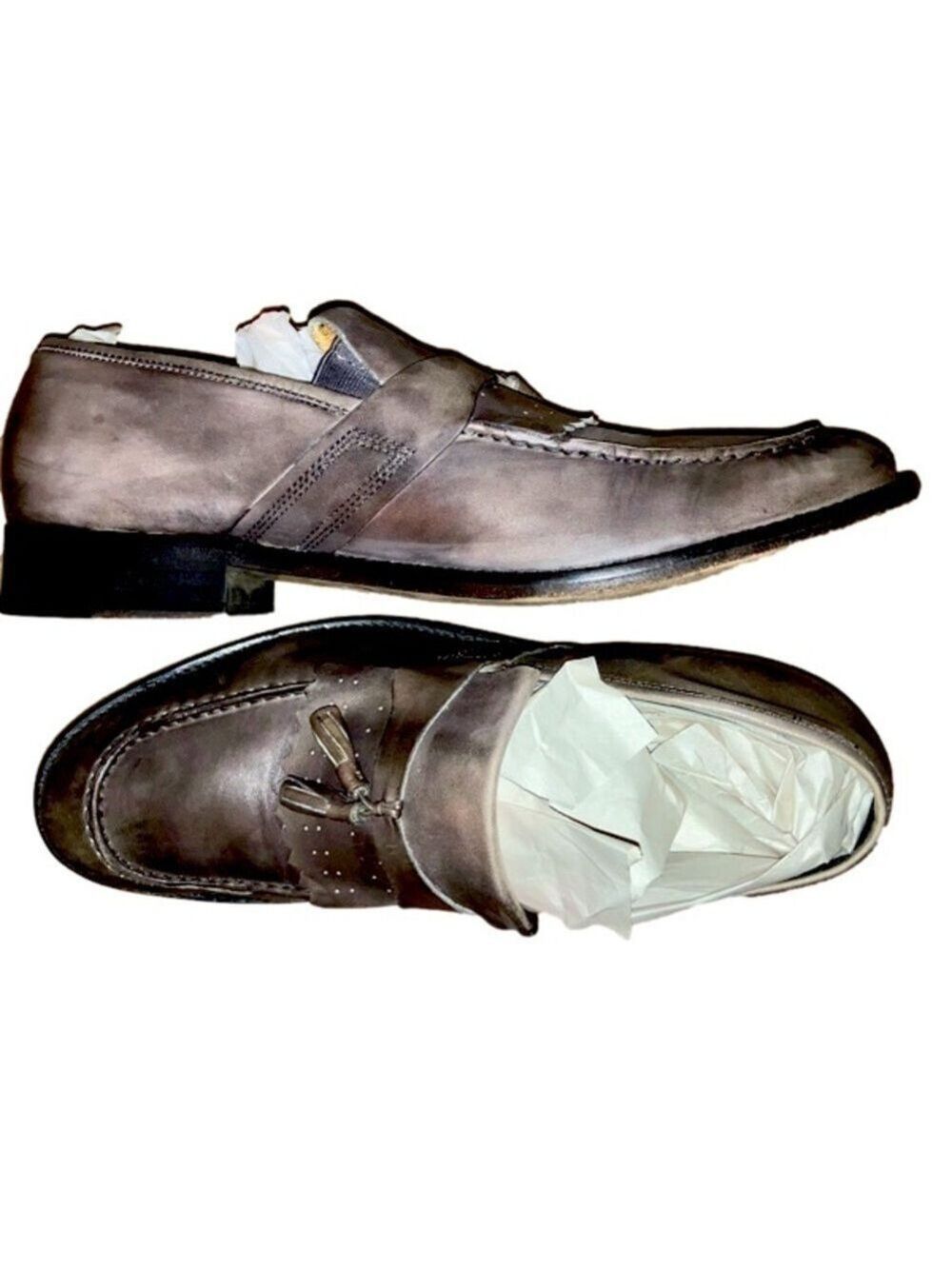 Michael KORS Men’s 9 buttery soft distressed Brown leather Tassel Dress loafers